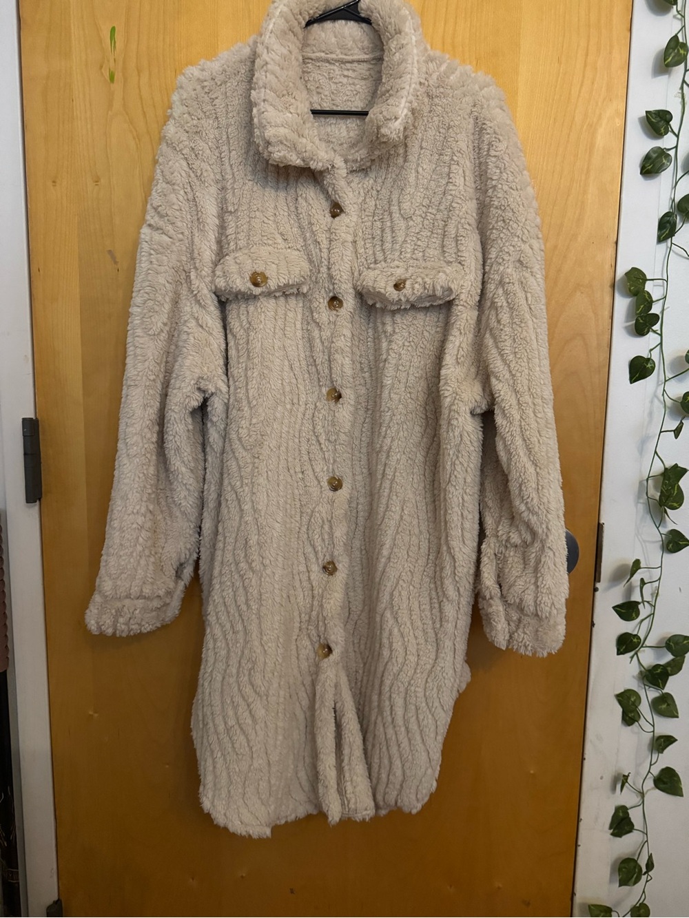 SHEIN CURVE 3XL Beige Teddy Faux Fur Sherpa Shacket Button Front Jacket